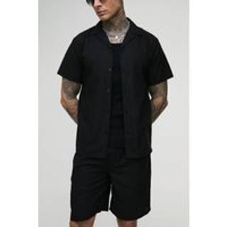 Mens Black Tall Regular Linen Shirt & Short Set