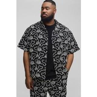 Mens Black Plus All Over Embroidery Oversized Shirt