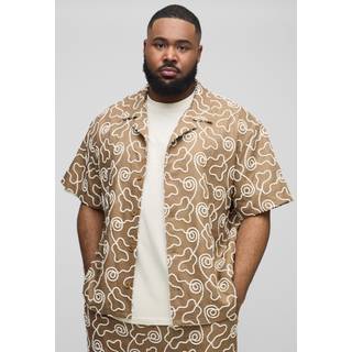 Mens Tan Plus All Over Embroidery Oversized Shirt