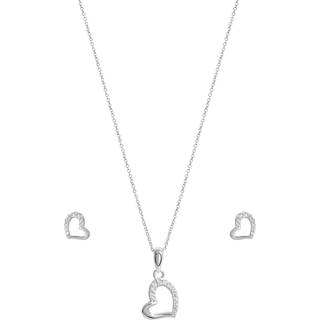 Simply Silver Simply Silver Silver Tone 925 Polished And Cubic Zirconia Heart Set - Gift Boxed