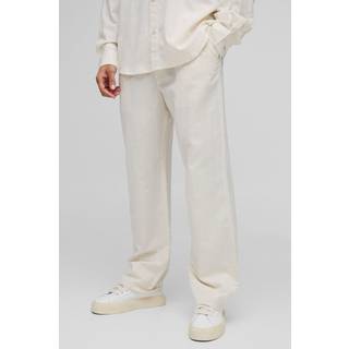 Mens Natural Super Oversized Long Sleeve Collared Linen Blend Shirt