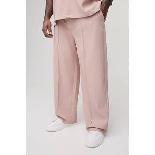 Mens Taupe Plus Pleated Relaxed Fit Trousers