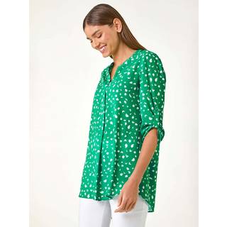 Roman Roman Green Abstract Spot Print V-Neck Tunic Top