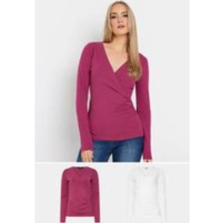 Lts Tall 2 Pack Berry Pink & White Wrap Tops 12 Lts | Tall Women's Women's Multipack Tops & Vests