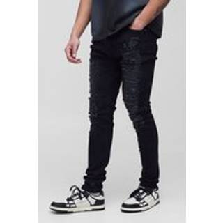 Mens Black Tall Skinny Stretch All Over Rip Jeans