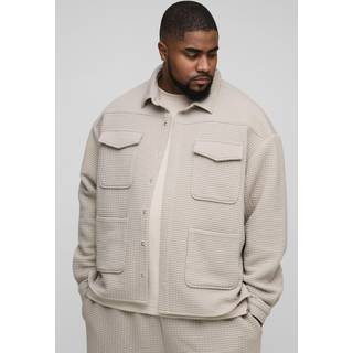 Mens Taupe Plus Quilted Oversized Overshirt