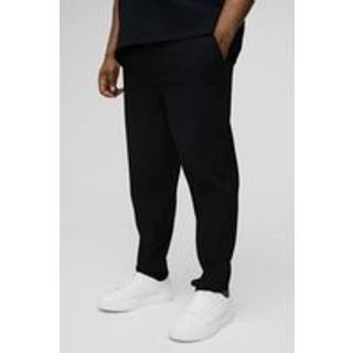 Mens Black Plus Pleated Slim Fit Trousers