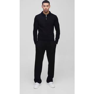 Mens Black Regular Fit Ribbed Knitted Jogger