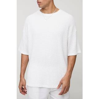 Mens White Oversized Jacquard Crinkle Textured T-Shirt