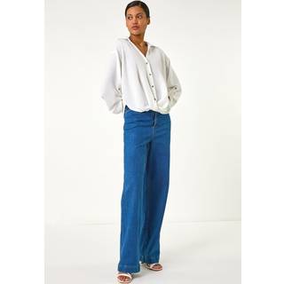 Roman Roman White Twist Hem V-Neck Shirt