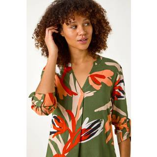 Roman Roman Green Abstract Print Pleat Detail Top