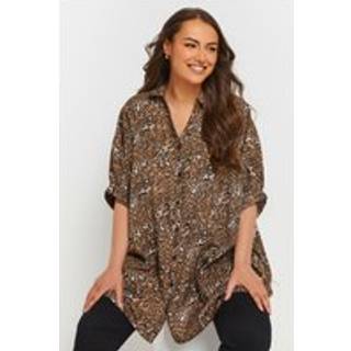 Yours Curve Yours Curve Brown Oversized Gathered Cuffed Shirt