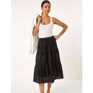 Roman Roman Black 100% Cotton Broderie Cotton A-Line Midi Skirt
