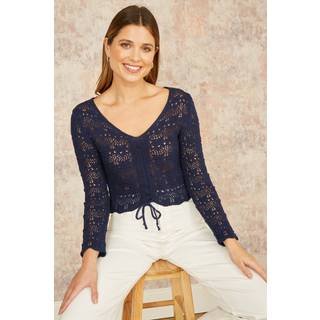 Yumi Yumi Blue Crochet 100% Cotton Top With Front Ruching