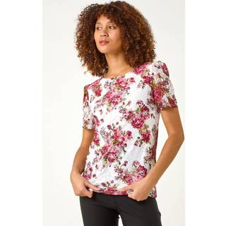Roman Roman Red Floral Print Lace Top