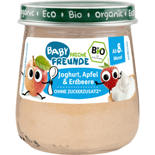 Freche Freunde Økologisk yoghurt til baby, æble og jordbær 107.92 DKK/1 kg (6 x 120.0g)