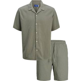 JACK & JONES JACK & JONES Khaki Seersucker Revere Collar 100% Cotton Shirt And Shorts Set