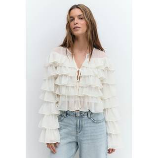 Gina Tricot-Flounce blouse-bluser med pufærmer-Hvid-M-Dame