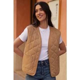 Threadbare Threadbare Brown Suedette Onion Quilted Gilet