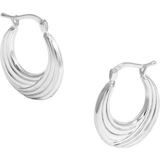Simply Silver 925 Polerede Ribbede Flade Sko Hoop ØreringeEn