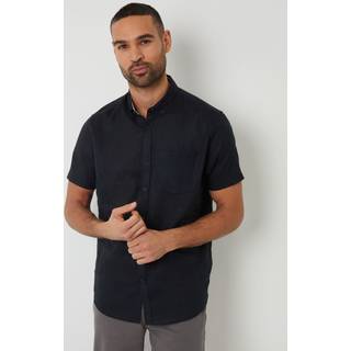 Threadbare Threadbare Black Linen Blend Short Sleeve Shirt