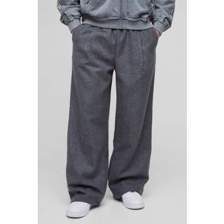 Mens Charcoal Elasticated Waist Wide Leg Wool Look Pleated Trousers