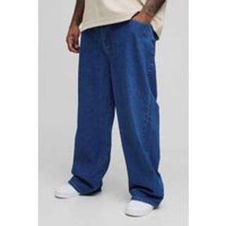 Mens Mid Blue Plus Embroidered Relaxed Fit Jeans