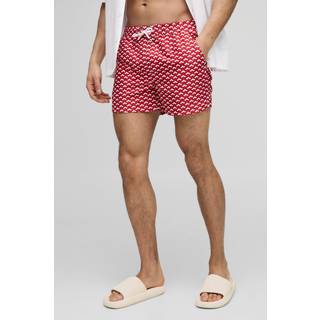 Mens Red Short Length Cloud Geo Print Swim Shorts