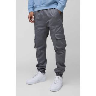 Mens Charcoal Skinny Fit Elasticated Waist Cuffed Cargo Trousers
