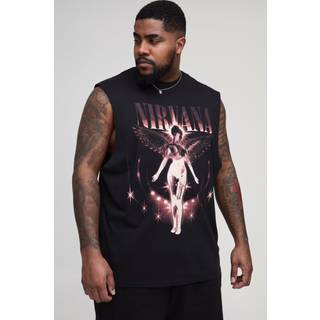 Mens Black Plus Nirvana License Print Regular Fit vest