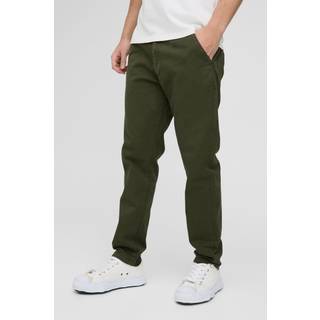 Mens Dark Green Fixed Waist Straight Chino Trousers