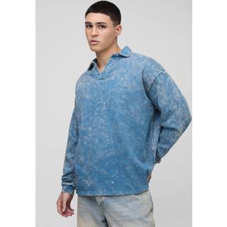Mens Teal Oversized Washed Revere Sweatshirt Polo
