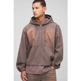 Mens Loose Washed Brown Denim Hoodie