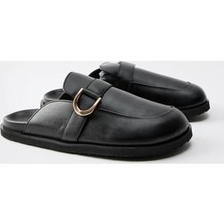 Mens Black PU Buckle Detail Mule