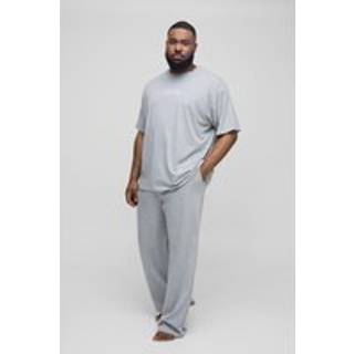Mens Grey Marl Plus Pour Home Print T-shirt and Jogger Lounge Set