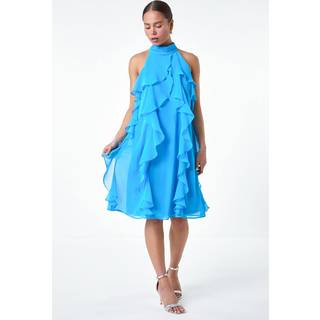 Roman Roman Blue Halter Neck Ruffle Shift Dress
