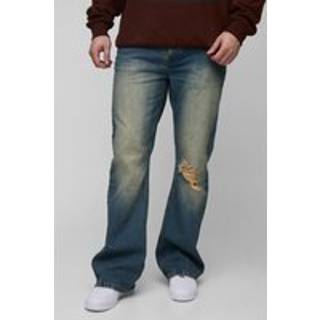 Mens Green Tall Tinted Ripped Rigid Flared Jeans