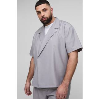 Mens Grey Plus Tailored Boxy Wrap Shirt
