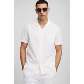 Mens White Oversized Seersucker Revere Shirt