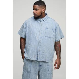 Mens Light Wash Plus Laddered Denim Boxy Oversized Shirt