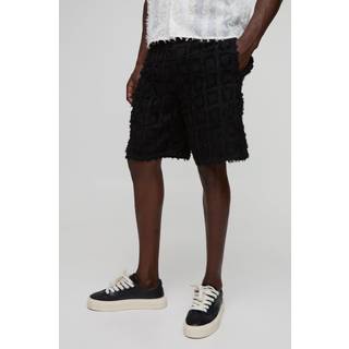 Mens Black Elasticated Relaxed Tufted Textured Shorts