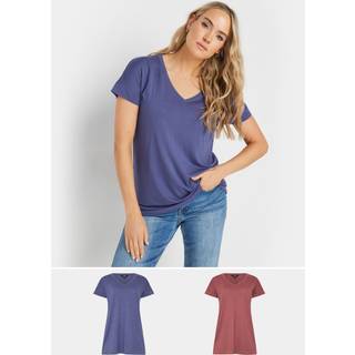 Lts Premium Tall 2 Pack Coral Pink & Blue Vneck Modal Tshirts 16 Lts | Tall Women's Women's Multipack Tops & Vests