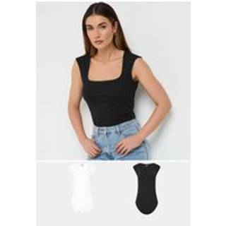 Lts Tall 2 Pack Black & White Square Neck Bodysuits Size 16