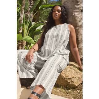 Yours Curve Yours Curve White Striped Embroided Vest