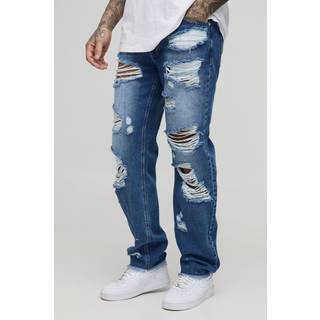 Mens Light Wash Tall Multi Distressed Straight Fit Jeans