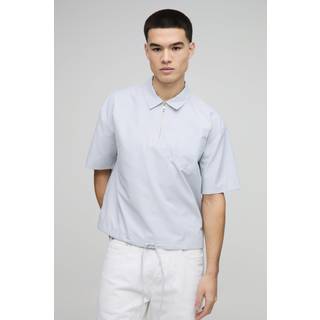 Mens Light Blue Oversized Pocket Detail Bungee Hem Stripe Shirt