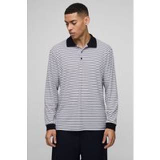 Mens Pink Regular Fit Stripe Rib Long Sleeve Rugby Polo