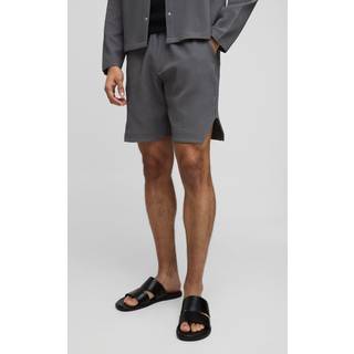 Mens Charcoal Relaxed Fit Runner Hem Pleated Short