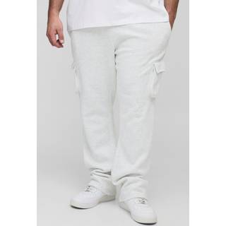 Mens Grey Marl Plus Slim Stacked Flare Cargo Joggers