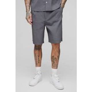 Mens Charcoal Tall Technical Pleated Relaxed Fit Shorts